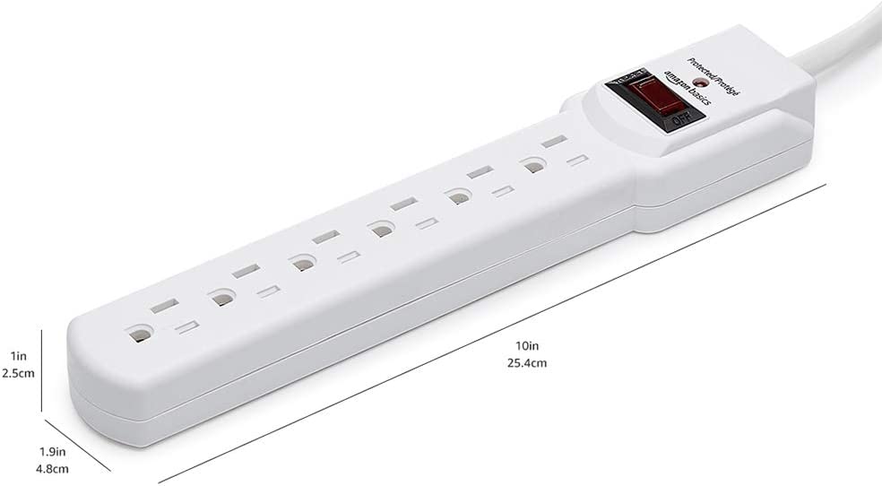 Amazon Basics 6-Outlet, 200 Joule Surge Protector Power Strip, 2 Foot, Black - Pack of 2