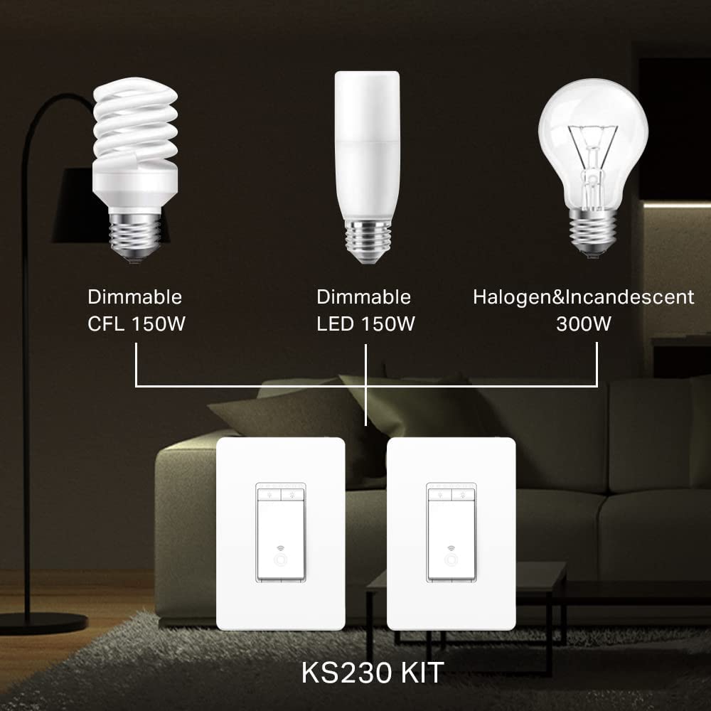 Kasa Smart 3 Way Dimmer Switch KIT, Dimmable Light Switch Compatible with Alexa, Google Assistant and SmartThings, Neutral Wire Needed, 2.4GHz, ETL Certified, No Hub Required (KS230 KIT) , White...