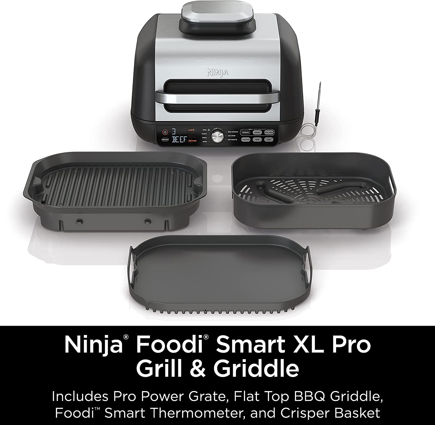 Ninja IG651 Foodi Smart XL Pro 7-in-1 Indoor Grill/Griddle Combo, Black with Roasting Lifters, 2 piece, stainless steel