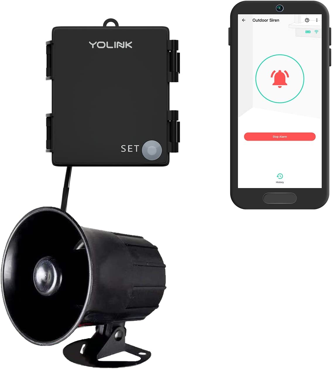 YoLink Hub and Outdoor Security Siren & Smart Alarm Controller Kit - Loud 110 dB, Wireless, Battery-Powered, 1/4 Mile Range, Android-iOS App, Alexa, Google, IFTTT, Home Assistant...
