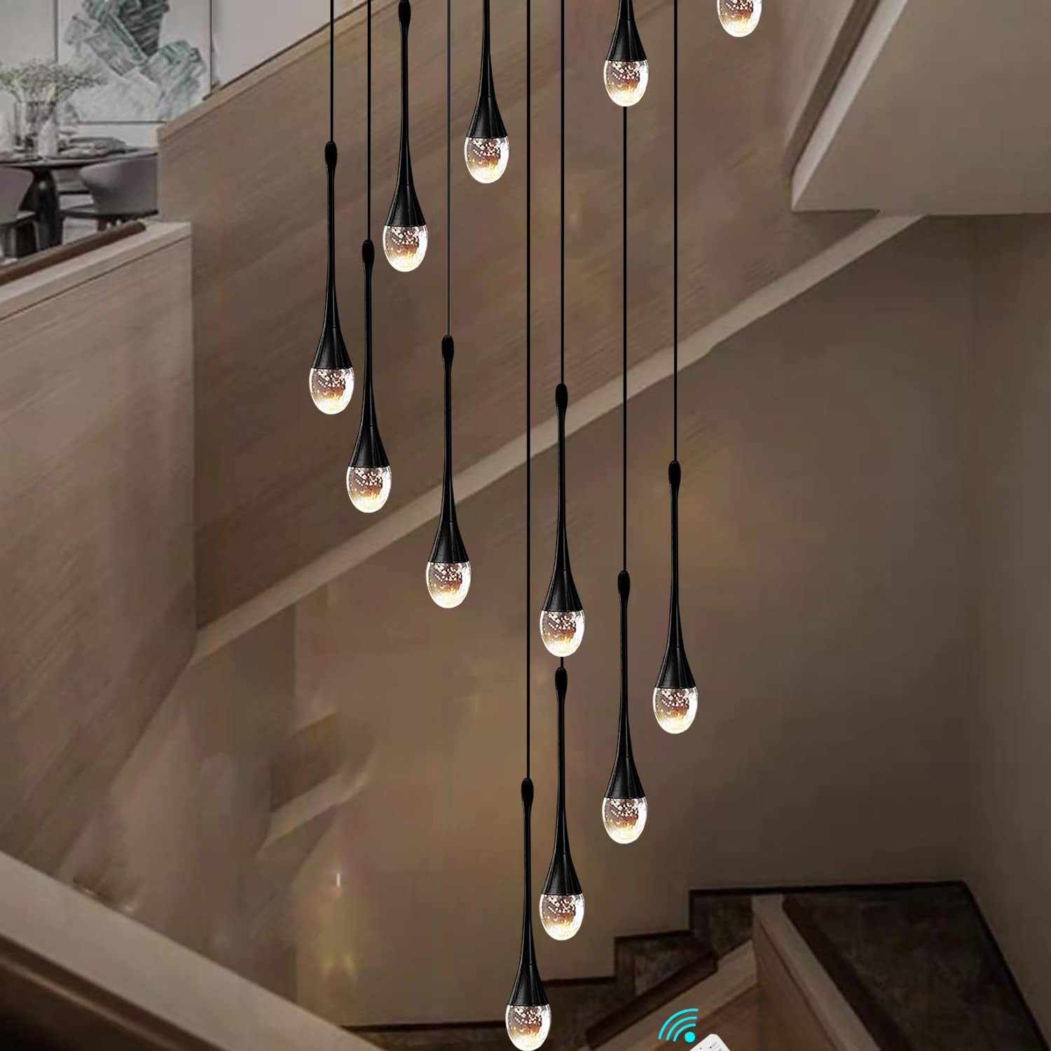 128" High Ceiling Chandeliers Dimmable Bubble Chandeliers Lighting Lamparas de techo Long Chandeliers for HIGT Ceilings Staircase Large Chandelier Entrway Crystal Chandelier Dimming LED incl Bulb