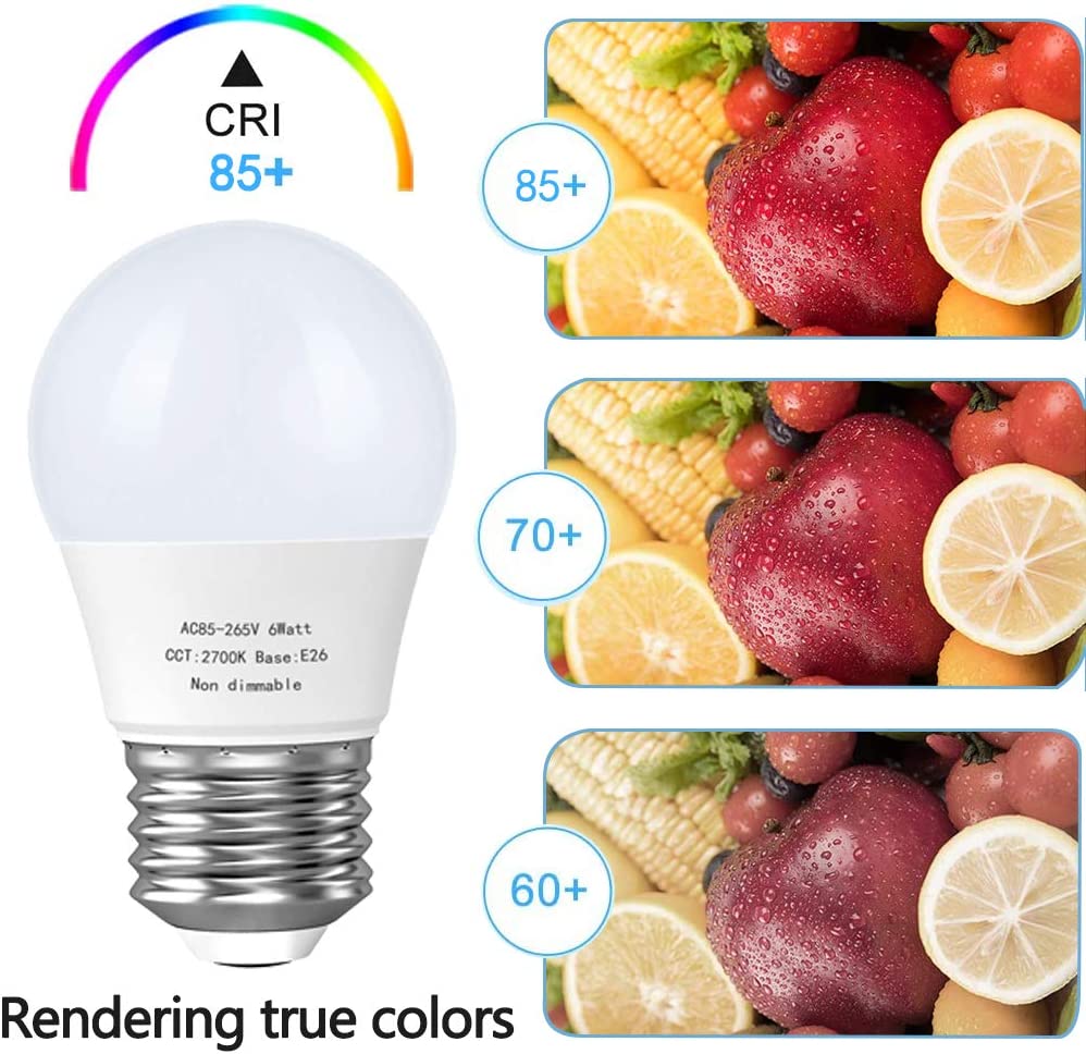 A15 Led Bulb, E26 Base Appliance Light Bulb, 6W(60 Watt Incandescent Equivalent), 5000K Daylight Ceiling Fan Light Bulbs, 550 LM, Small Lightbulbs, Non-Dimmable,6 Pack