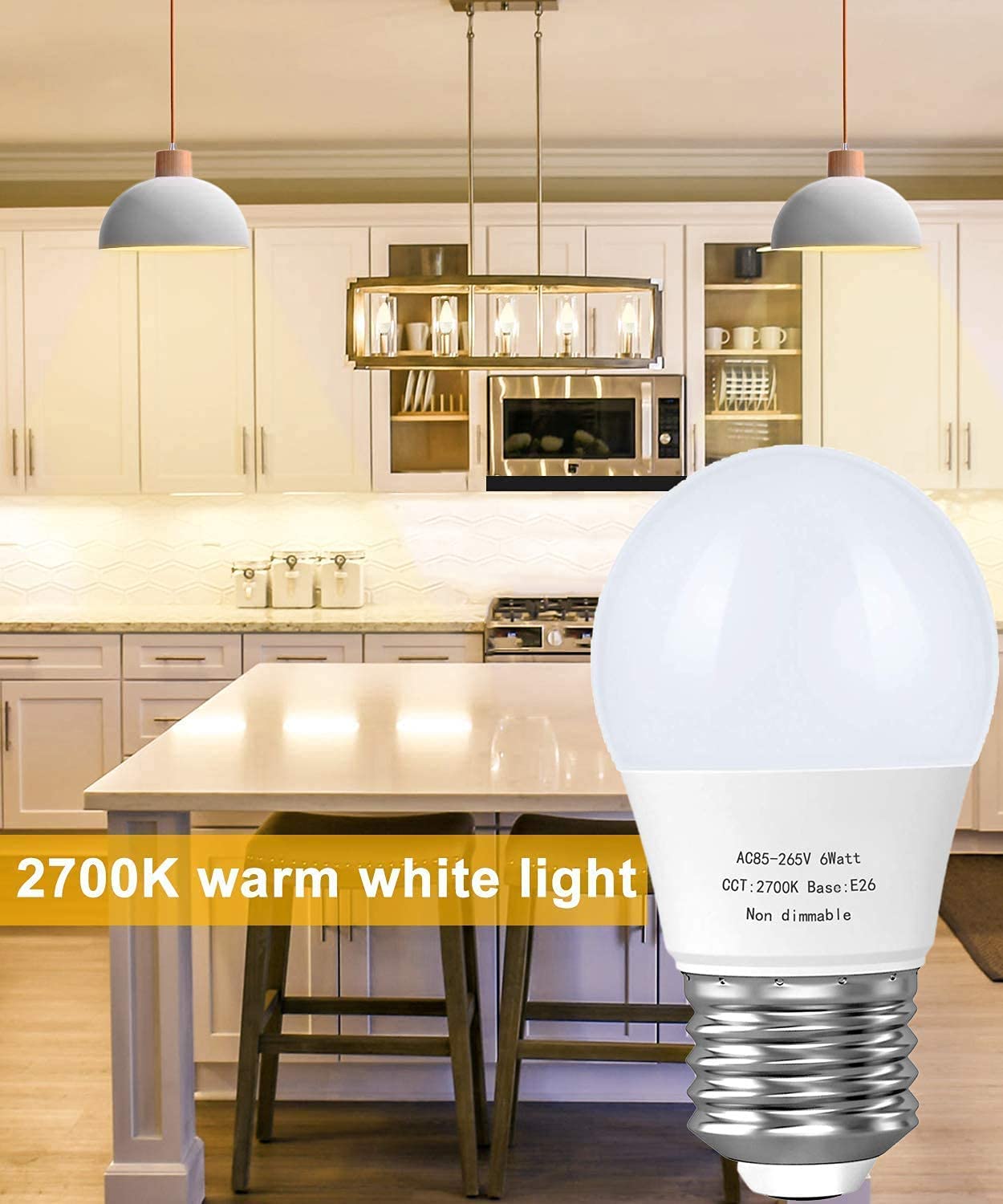 A15 Led Bulb, E26 Base Appliance Light Bulb, 6W(60 Watt Incandescent Equivalent), 5000K Daylight Ceiling Fan Light Bulbs, 550 LM, Small Lightbulbs, Non-Dimmable,6 Pack