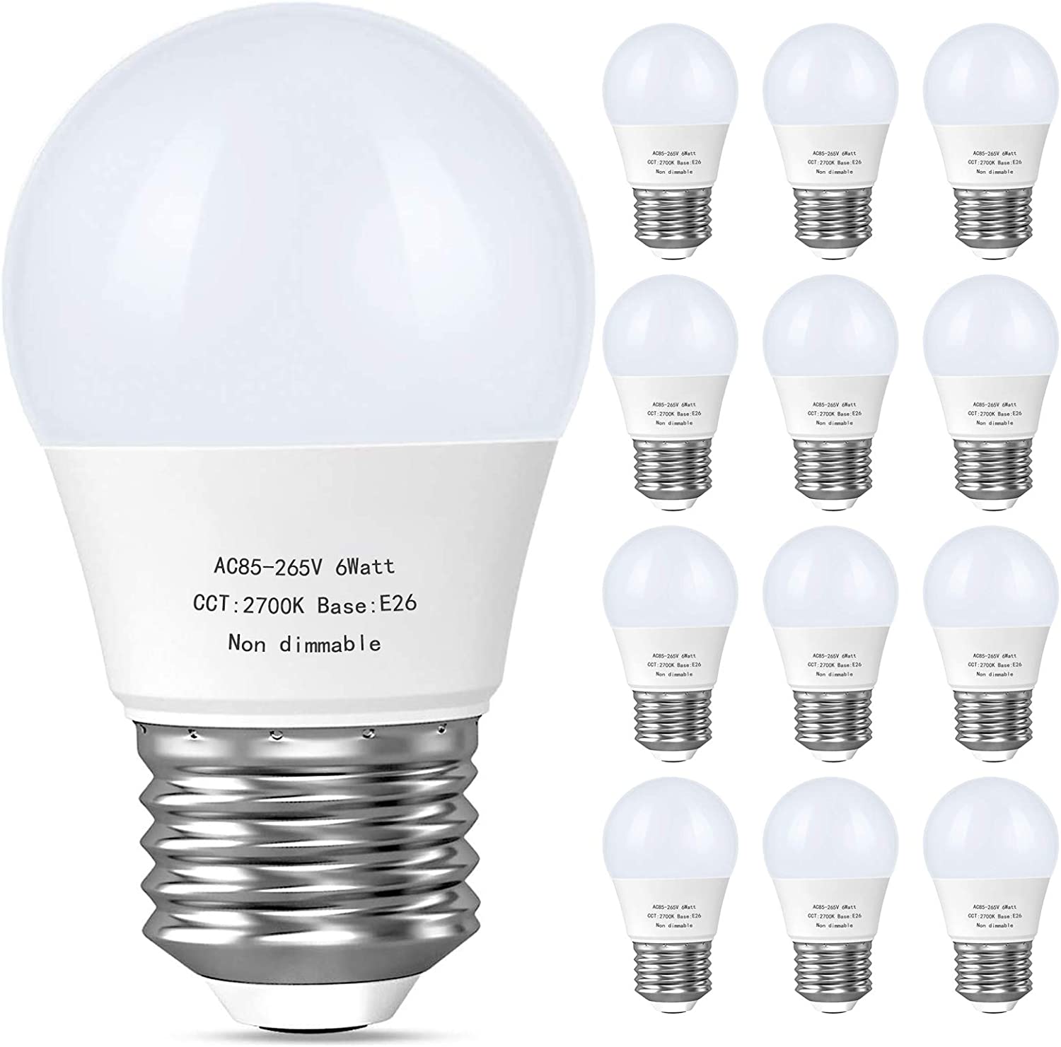 A15 Led Bulb, E26 Base Appliance Light Bulb, 6W(60 Watt Incandescent Equivalent), 5000K Daylight Ceiling Fan Light Bulbs, 550 LM, Small Lightbulbs, Non-Dimmable,6 Pack