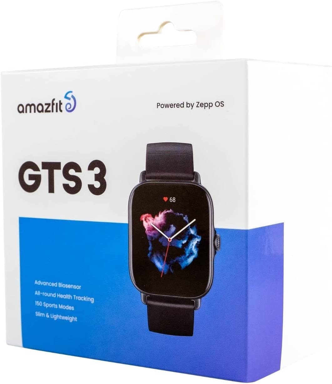 Amazfit GTS 3 Smart Watch for Android iPhone, Alexa Built-In, GPS Fitness Sports Watch with 150 Sports Modes, 1.75” AMOLED Display, 12-Day Battery Life, Blood Oxygen Heart Rate Tracking, Black