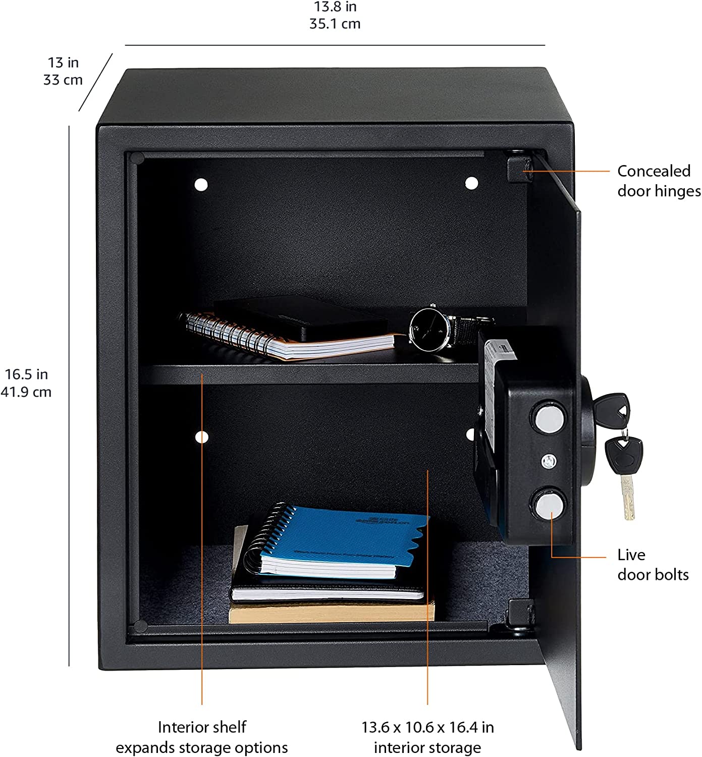 Amazon Basics Steel Home Security Safe with Programmable Keypad - Secure Documents, Jewelry, Valuables - 1.8 Cubic Feet, 13.8 x 13 x 19.7 Inches, Black