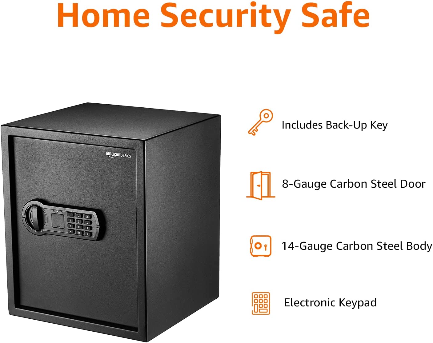 Amazon Basics Steel Home Security Safe with Programmable Keypad - Secure Documents, Jewelry, Valuables - 1.8 Cubic Feet, 13.8 x 13 x 19.7 Inches, Black