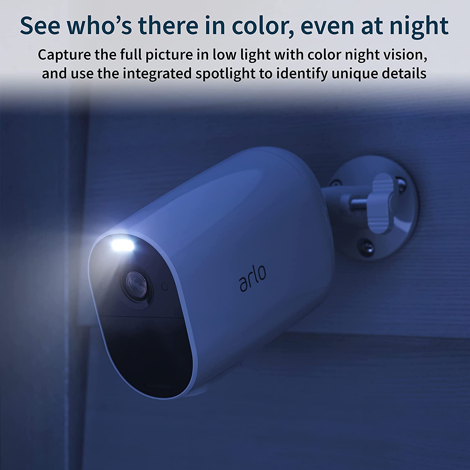 Arlo Essential Spotlight Camera - 1 Pack - Wireless Security, 1080p Video, Color Night Vision, 2 Way Audio, Wire-Free, Direct to WiFi No Hub Needed, Works with Alexa, White - VMC2030