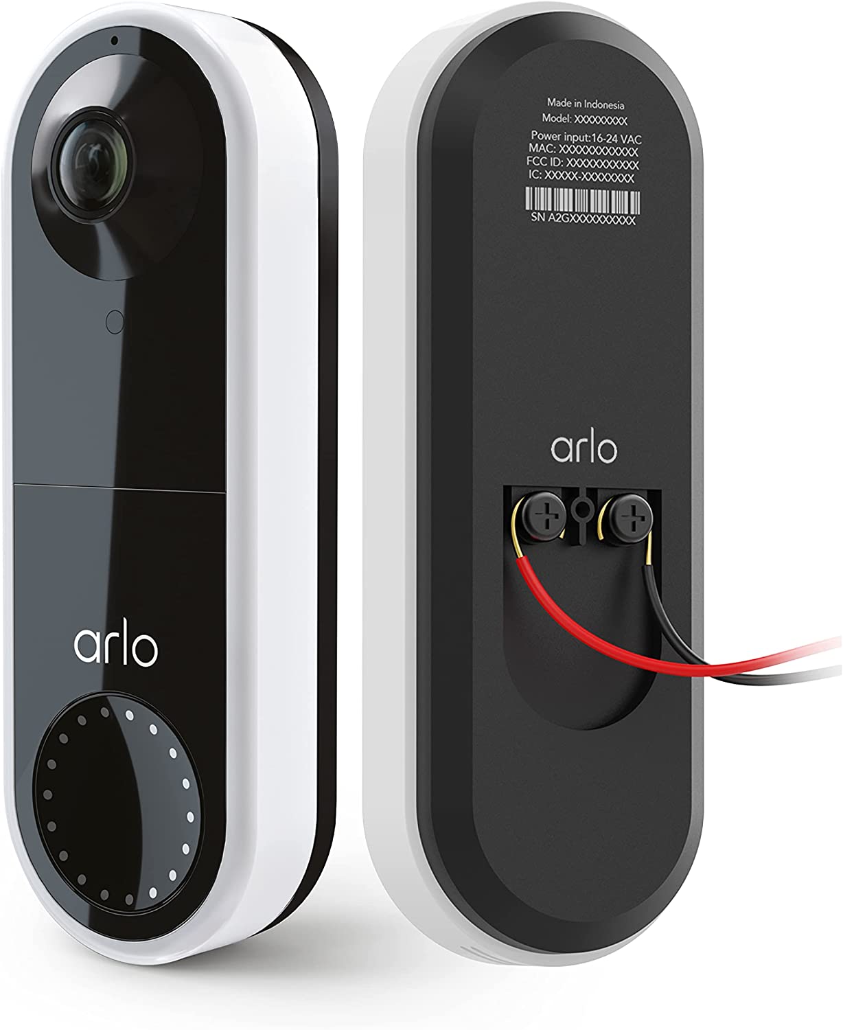 Arlo Essential Video Doorbell - HD Video, 180° View, Night Vision, 2 Way Audio, Direct to Wi-Fi No Hub Needed, Wire Free or Wired, White - AVD2001