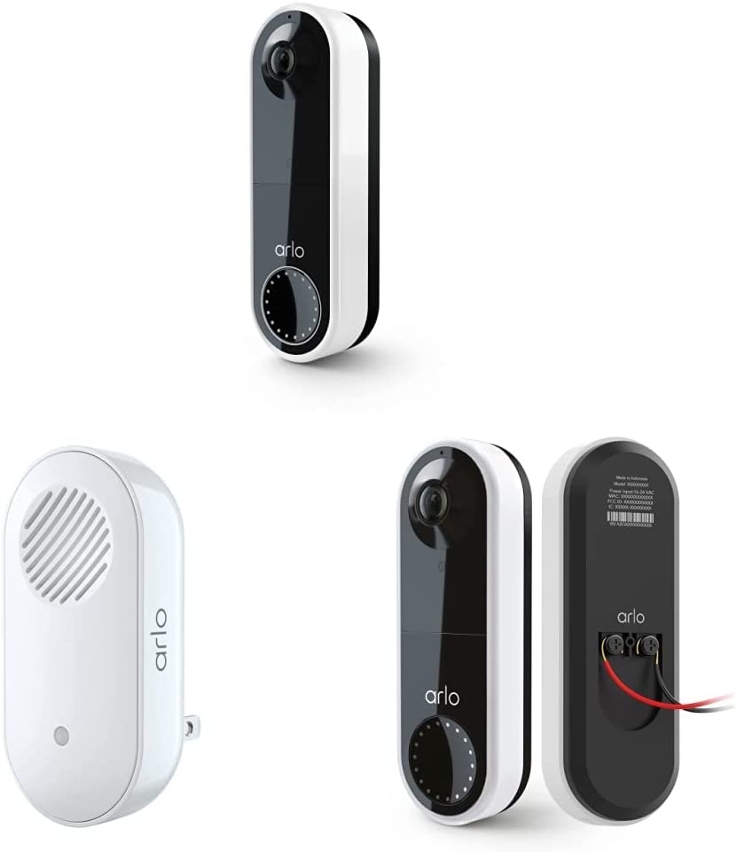 Arlo Essential Video Doorbell - HD Video, 180° View, Night Vision, 2 Way Audio, Direct to Wi-Fi No Hub Needed, Wire Free or Wired, White - AVD2001