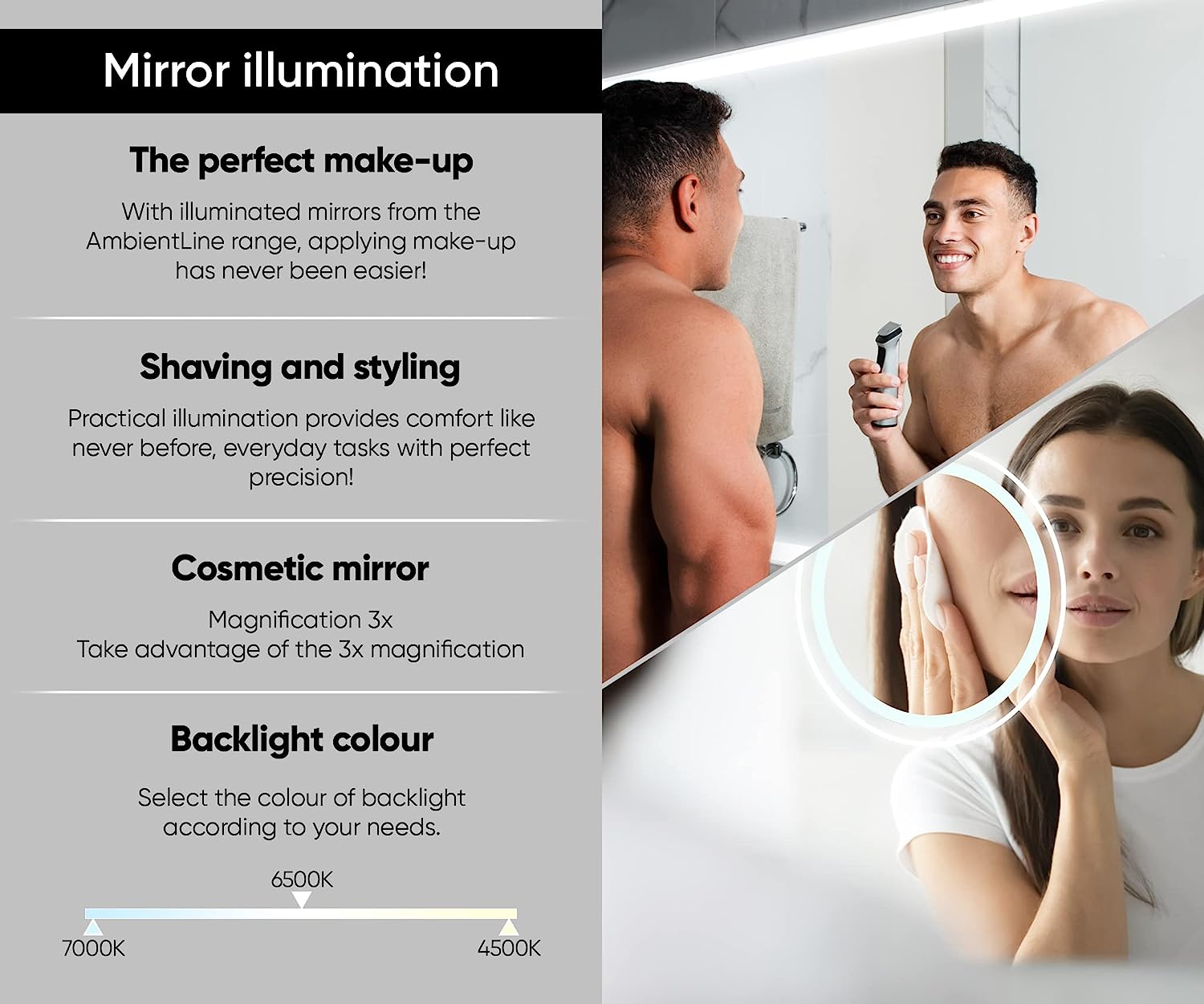 Artforma Bathroom LED Lighted Smart Mirror (56 x 36 inch) Illuminated Backlit Vanity Mirror | Dimmable LEDs Touch Button Anti-Fog LED Clock | Fully Customizable L01