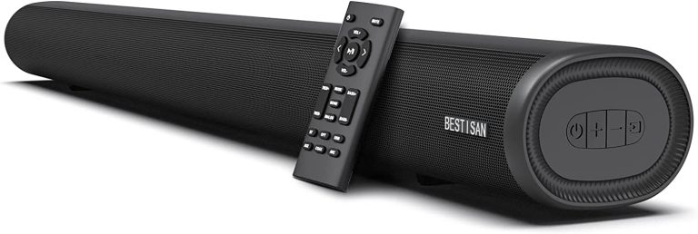 BESTISAN Sound Bar, 80 watts 33.5 inch Sound Bars for TV with Bluetooth 5.0, 3 EQs, Bass Adjustable, HDMI-ARC/Optical/Coaxial/Aux/USB Connection for Home Theater, Gaming, PC, Projectors, 2023 Version