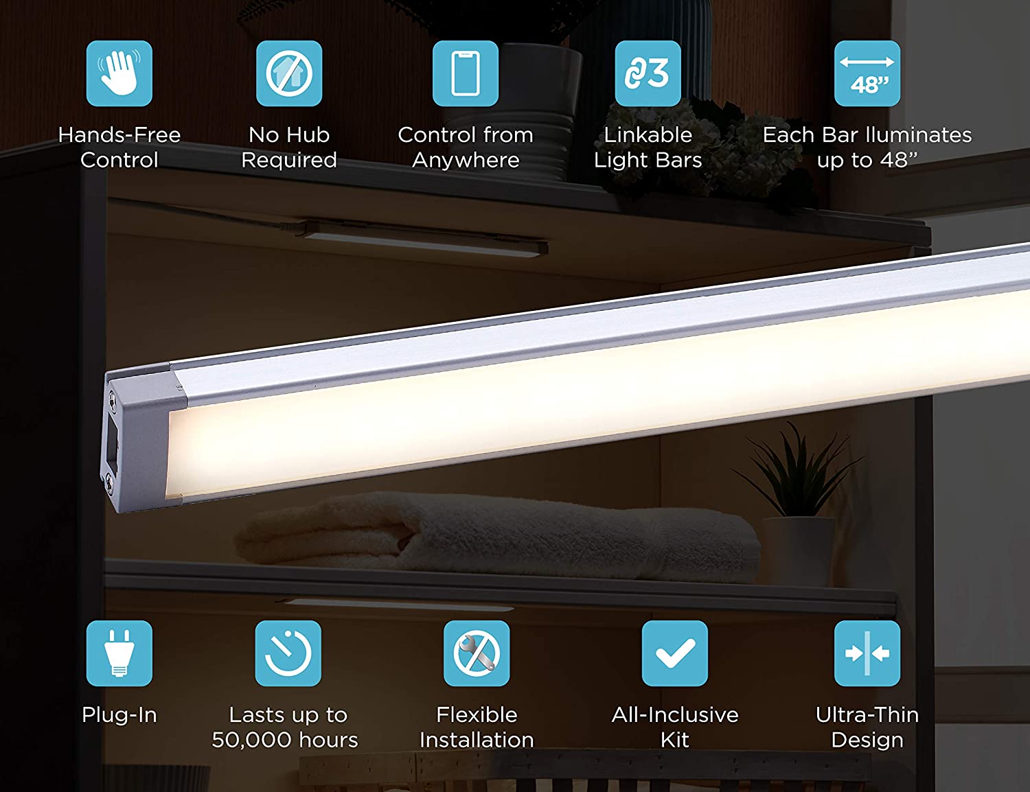 BLACK+DECKER Smart Under Cabinet Lighting, Works with Alexa, Adjustable LEDs, 9" Bar, Natural – A Certified for Humans Device,White