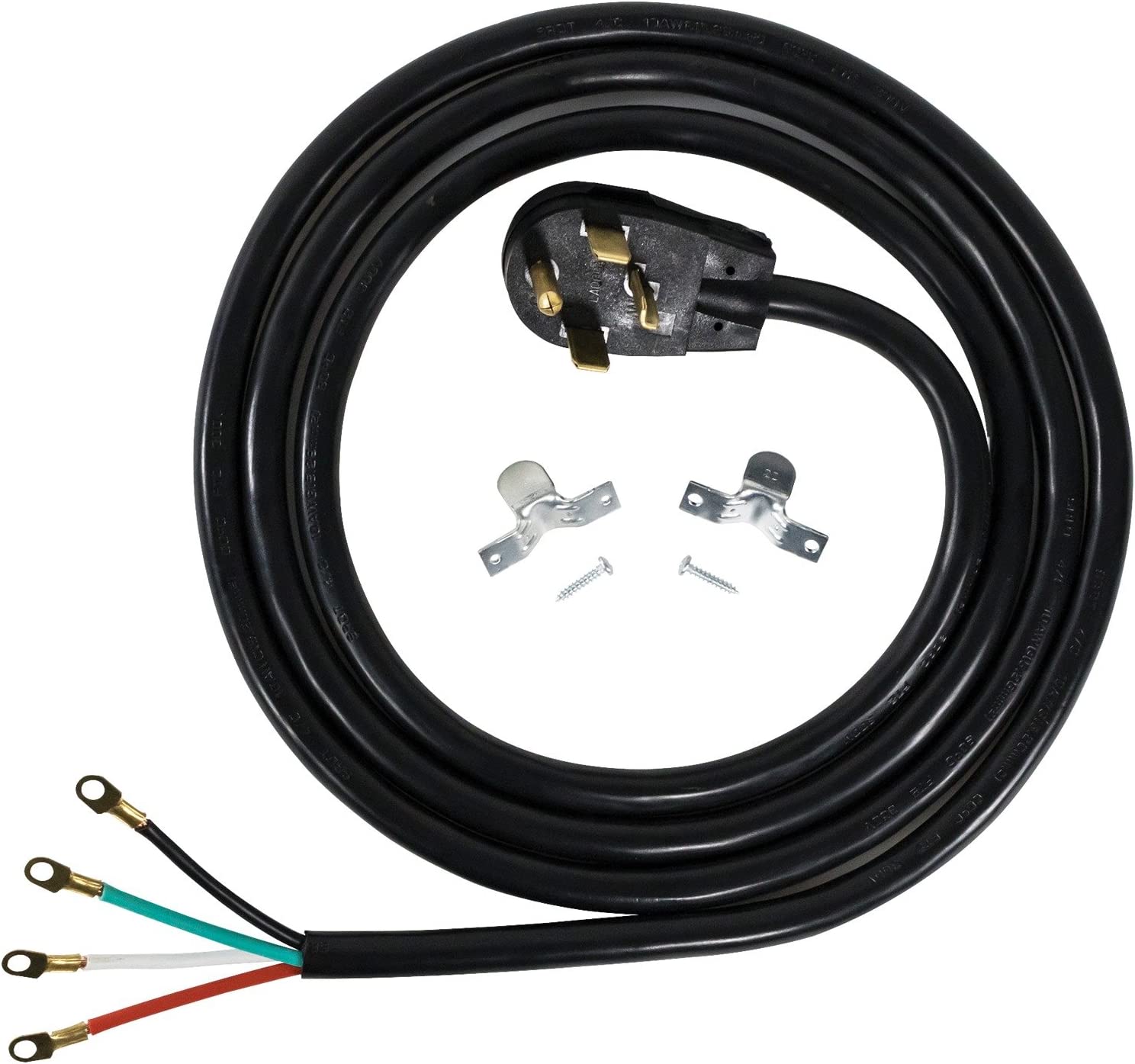 Certified Appliance Accessories 30-Amp Appliance Power Cord, 4 Prong Dryer Cord, 4 Color Coded Wires with Eyelet Connectors, 5ft, Copper Wire, black (90-2022)