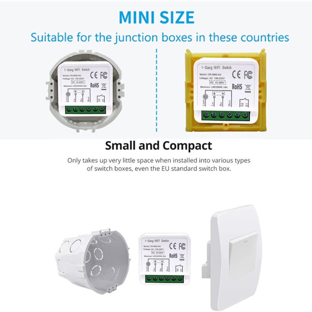 COLOROCK Mini Smart Relay WiFi Switch, DIY Smart Light Switch Module Smart Life/Tuya App, Compatible with Alexa and Google Home Smart Speakers,with Appointment Timing Function. 16A (2Pack).…