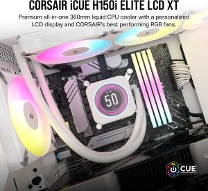 CORSAIR iCUE H170i ELITE LCD Display Liquid CPU Cooler-Custom IPS LCD Screen-48 Dynamic RGB LEDs-140mm Fans -420mm Radiator-COMMANDER CORE Smart Lighting Controller