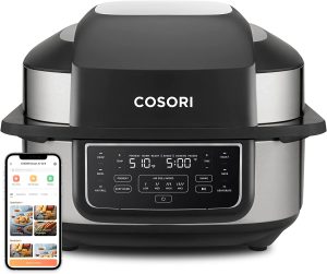 COSORI Indoor Grill & Smart XL Air Fryer Combo Aeroblaze, 8-in-1, 6QT, Grill, Broil, Roast, Bake, Crisp, Dehydrate, Preheat & Shake Remind & Keep Warm, Works with Alexa & Google Assistant, Silver