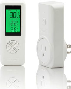 DIGITEN Wireless Temperature Controlled Outlet, Digital Plug in Thermostat Outlet with Remote Control Built in Temp Sensor Heating & Cooling for A/C, Fans, Heaters (Remote Control Detect Temperature)