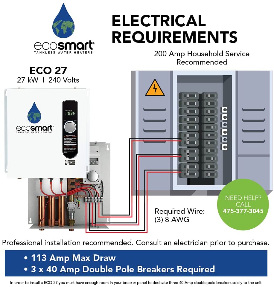 EcoSmart ECO 27 Tankless Water Heater, Electric, 27-kW - Quantity 1