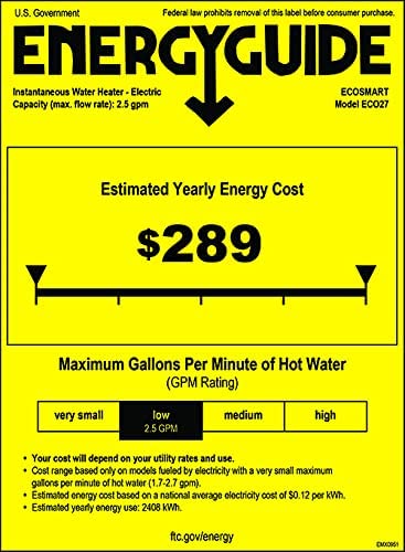 EcoSmart ECO 27 Tankless Water Heater, Electric, 27-kW - Quantity 1