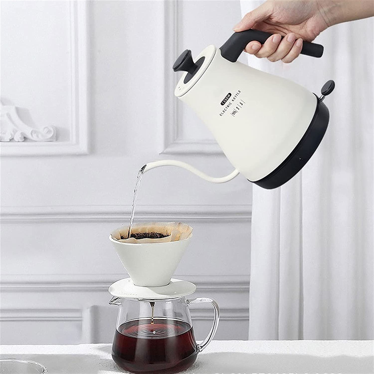 Electric Kettles for Boiling Water 1. 2L Gooseneck Electric Kettle Tea Coffee Thermo Pot Appliances Kitchen Smart Quick Heating Boiling for Coffee and Tea (Color : Black)