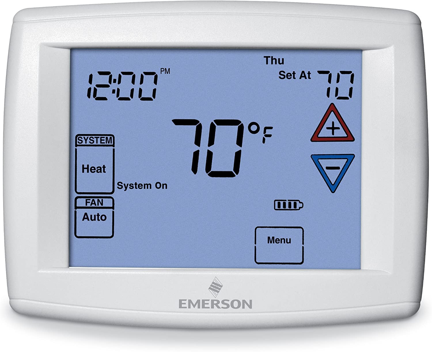 Emerson 1F97-1277 Touchscreen 7-Day Programmable Thermostat for Single-Stage and Heat Pump Systems