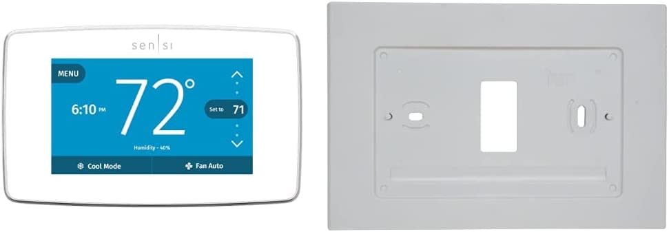 Emerson Sensi Touch Wi-Fi Smart Thermostat & F61-2663 Wall Plate for Sensi Wi-Fi Programmable Thermostat, White