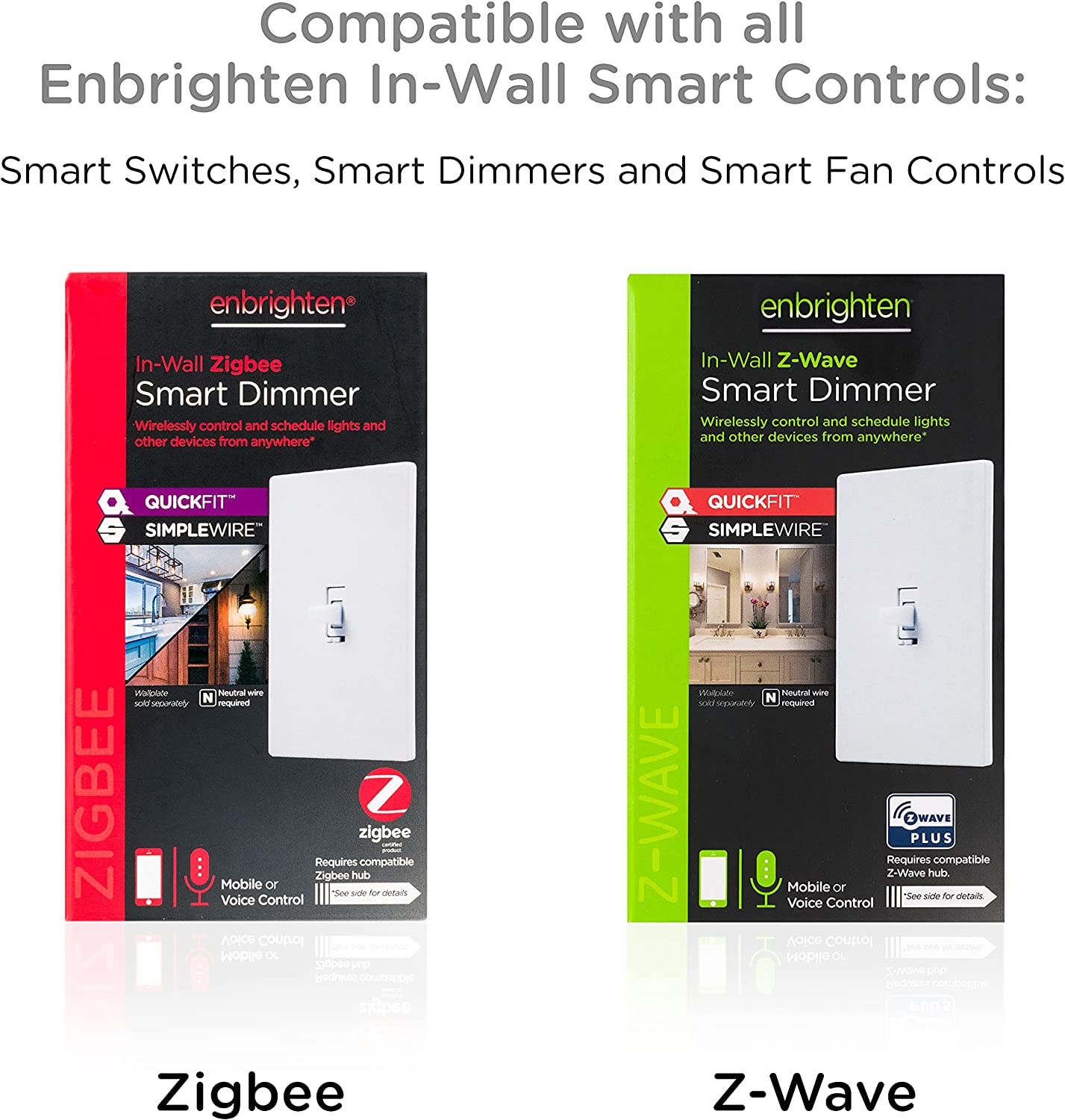 Enbrighten Add-On Switch QuickFit and SimpleWire, In-Wall Toggle, Z-Wave ZigBee Wireless Smart Lighting Controls, NOT A STANDALONE Switch, 46200