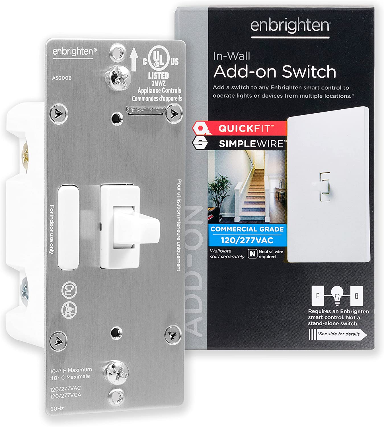 Enbrighten Add-On Switch QuickFit and SimpleWire, In-Wall Toggle, Z-Wave ZigBee Wireless Smart Lighting Controls, NOT A STANDALONE Switch, 46200