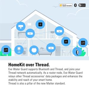 Eve Water Guard - Smart Home Water Leak Detector, 6.5 ft Sensing Cable, 100 dB Siren, (Apple HomeKit), App Notifications, Bluetooth, Thread, White, (20EBZ8701)