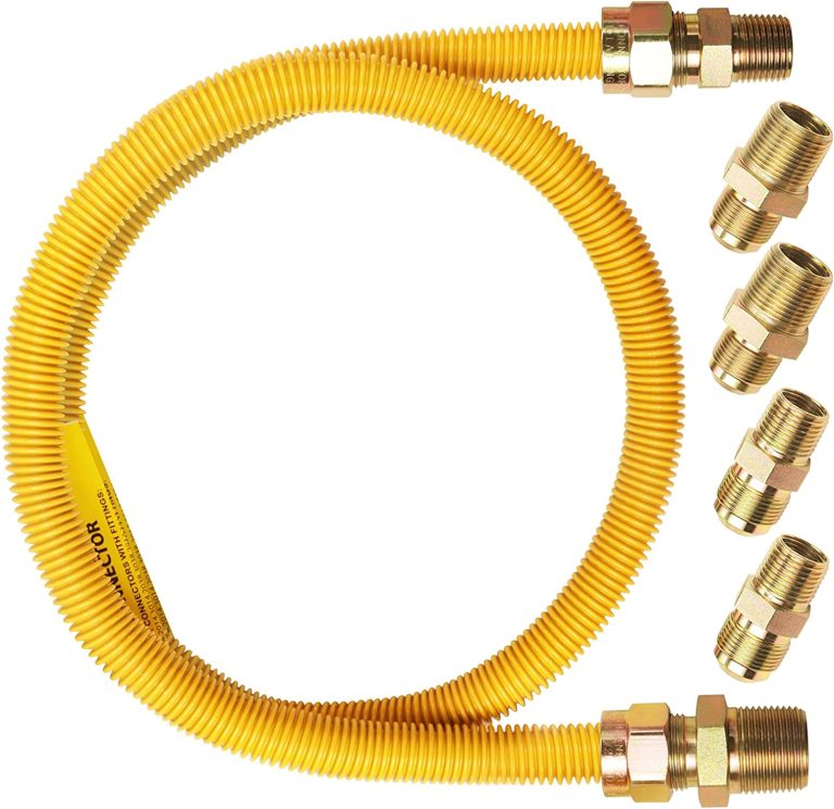 EXCELFU Safety-Shield Gas Appliance Line Flexible Dryer Gas Hose Connector Kit – 5/8 In. OD (1/2 In. ID) 1/2 In. MIP X 1/2 In. MIP X 3/4 In. MIP X 48 In. Length Yellow Coated