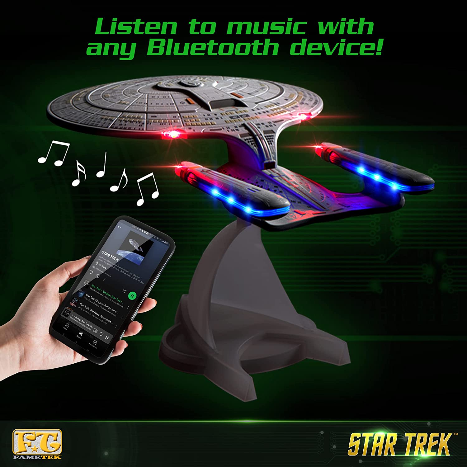 FAMETEK Star Trek Borg Cube Bluetooth Speaker with Green Illumination, Sound Effects & Borg Quotes