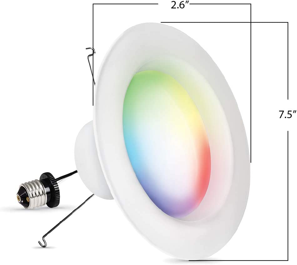 Feit Electric LEDR6/RGBW/AG 75 Watt Equivalent 2.4GHz WiFi Color Changing and Tunable White, Dimmable, No Hub Needed, Alexa or Google Assistant RGBW Multicolor LED Smart Downlight, 6 Inch Recessed