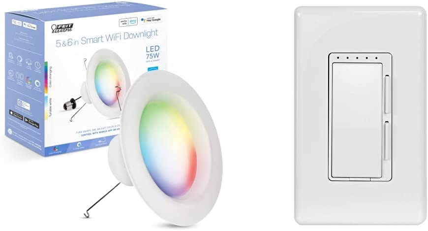 Feit Electric LEDR6/RGBW/AG 75 Watt Equivalent 2.4GHz WiFi Color Changing and Tunable White, Dimmable, No Hub Needed, Alexa or Google Assistant RGBW Multicolor LED Smart Downlight, 6 Inch Recessed