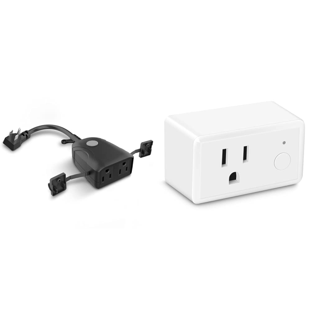 Feit Electric Smart Outdoor Plug, WiFi Waterproof Plug, 2 Grounded Sockets, Works with Alexa and Google Assistant, App Controlled, 15 Amp Indoor/Outdoor 2 Outlet Plug, Black, Plug/WiFi/WP