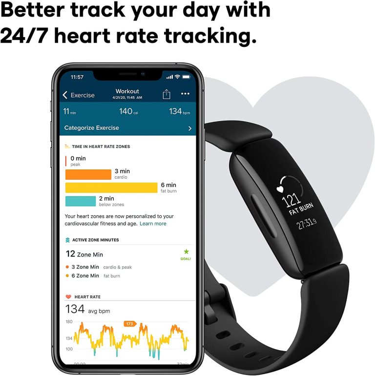 Fitbit Inspire 2 Health & Fitness Tracker with a Free 1-Year Premium Trial, 24/7 Heart Rate, Lunar White, One Size (S & L Bands Included)