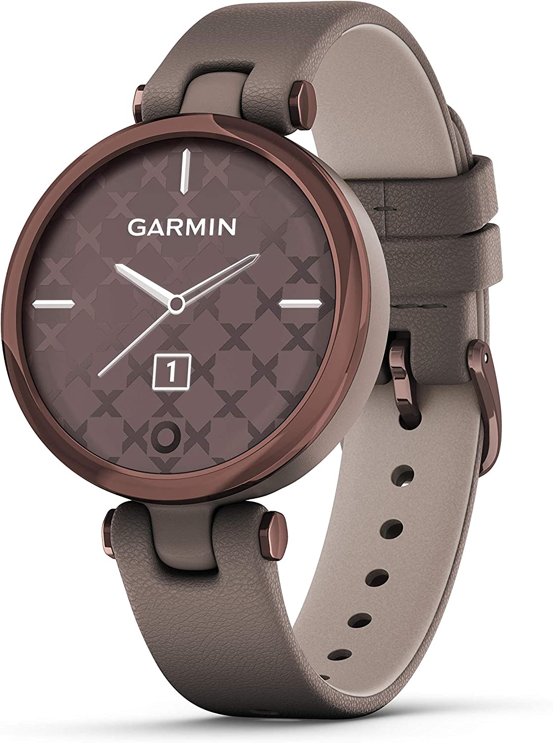 Garmin Lily™ Stylish Small Smartwatch, Bright Touchscreen Display and Patterned Lens, Cream Gold and Dust Rose, Silicone Band