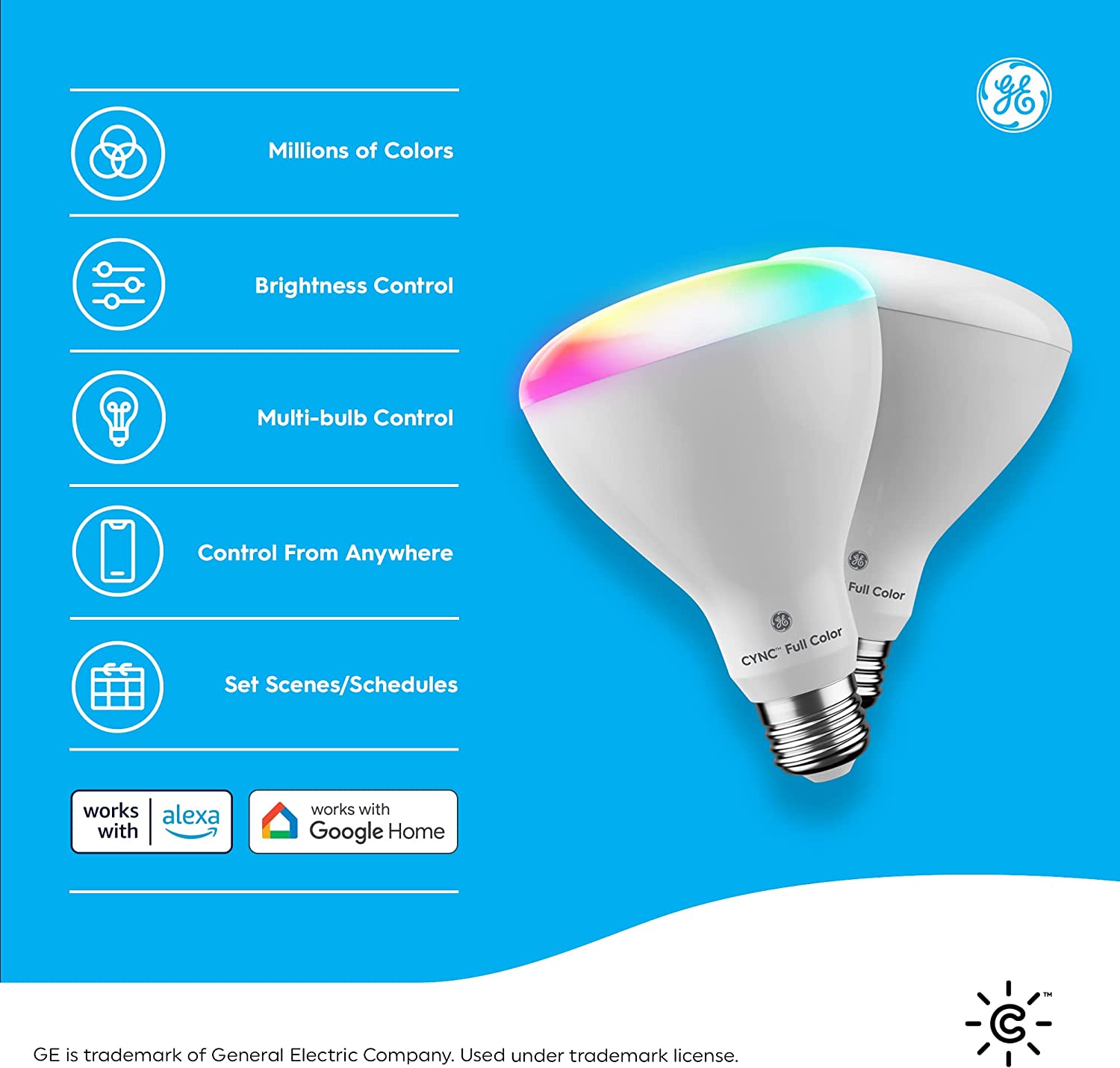 GE Lighting CYNC Smart LED Light Bulbs, Color Changing Lights, Bluetooth and Wi-Fi Lights, Compatible with Alexa and Google Home, BR30 Indoor Floodlight Bulbs (4 Pack),White