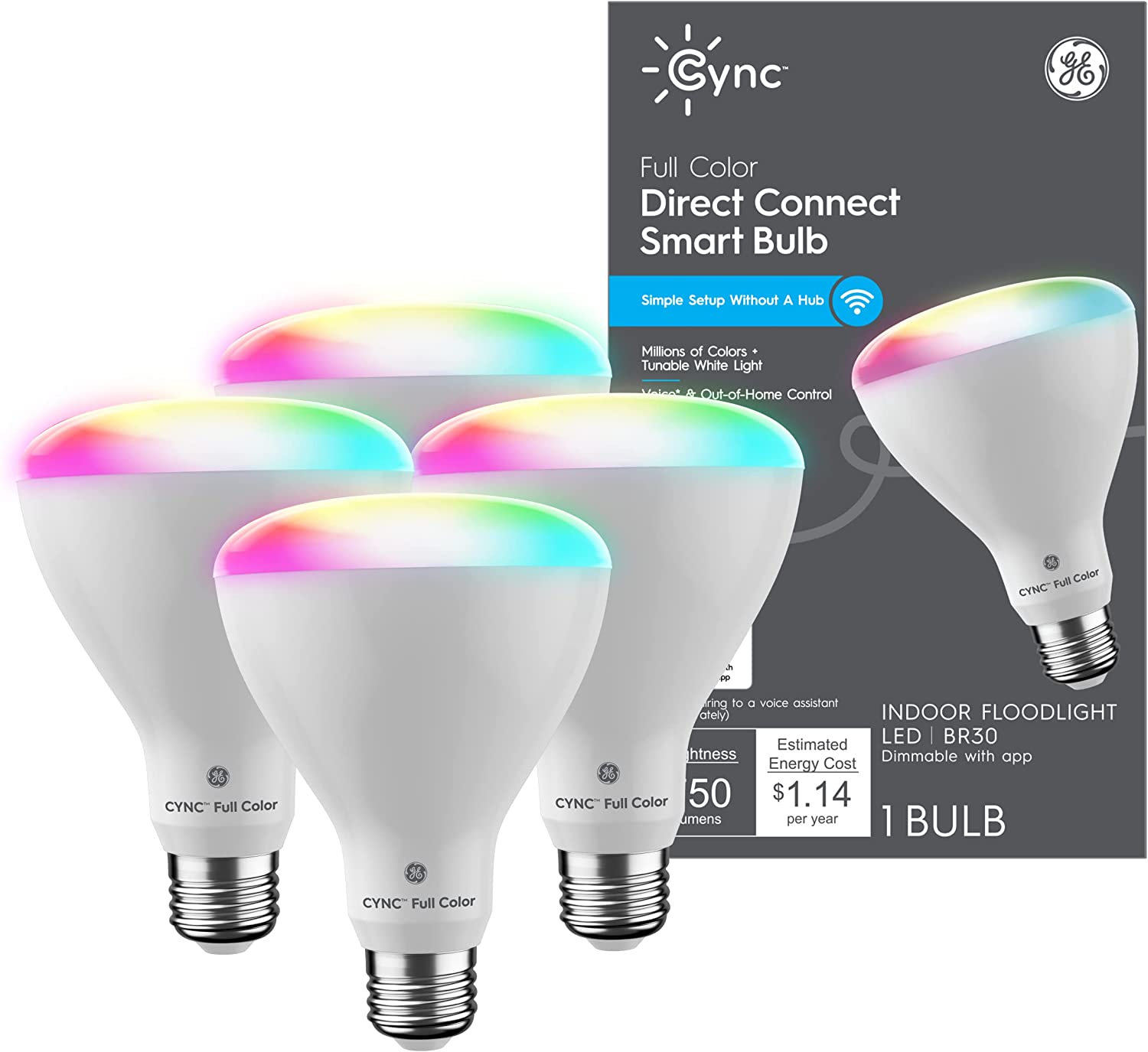 GE Lighting CYNC Smart LED Light Bulbs, Color Changing Lights, Bluetooth and Wi-Fi Lights, Compatible with Alexa and Google Home, BR30 Indoor Floodlight Bulbs (4 Pack),White