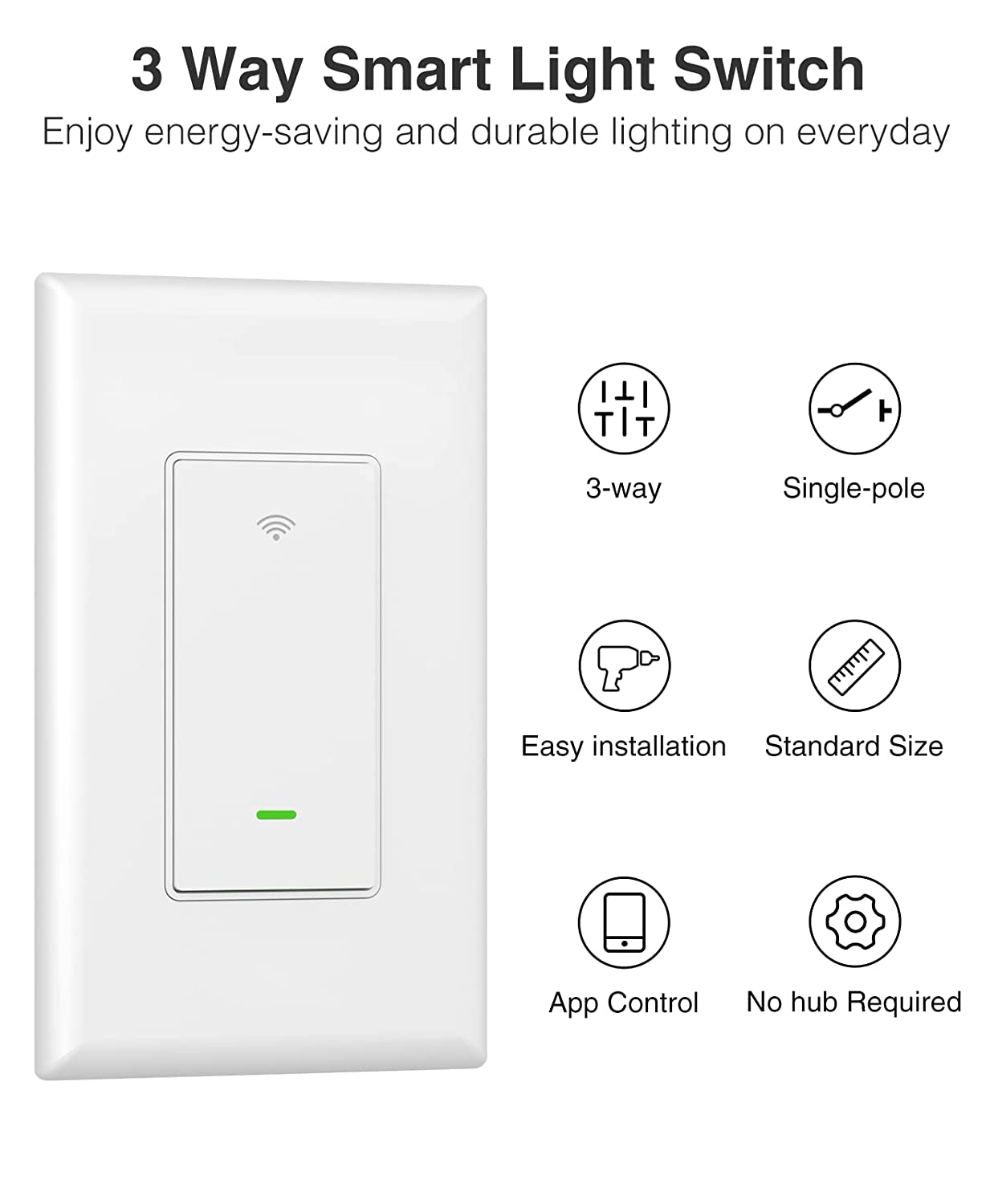 GHome Smart 3 Way Smart Switch with Sunrise Sunset Feature, 2.4GHz Remote Control, 3-Way Installation, FCC Listed (4-Pack), White