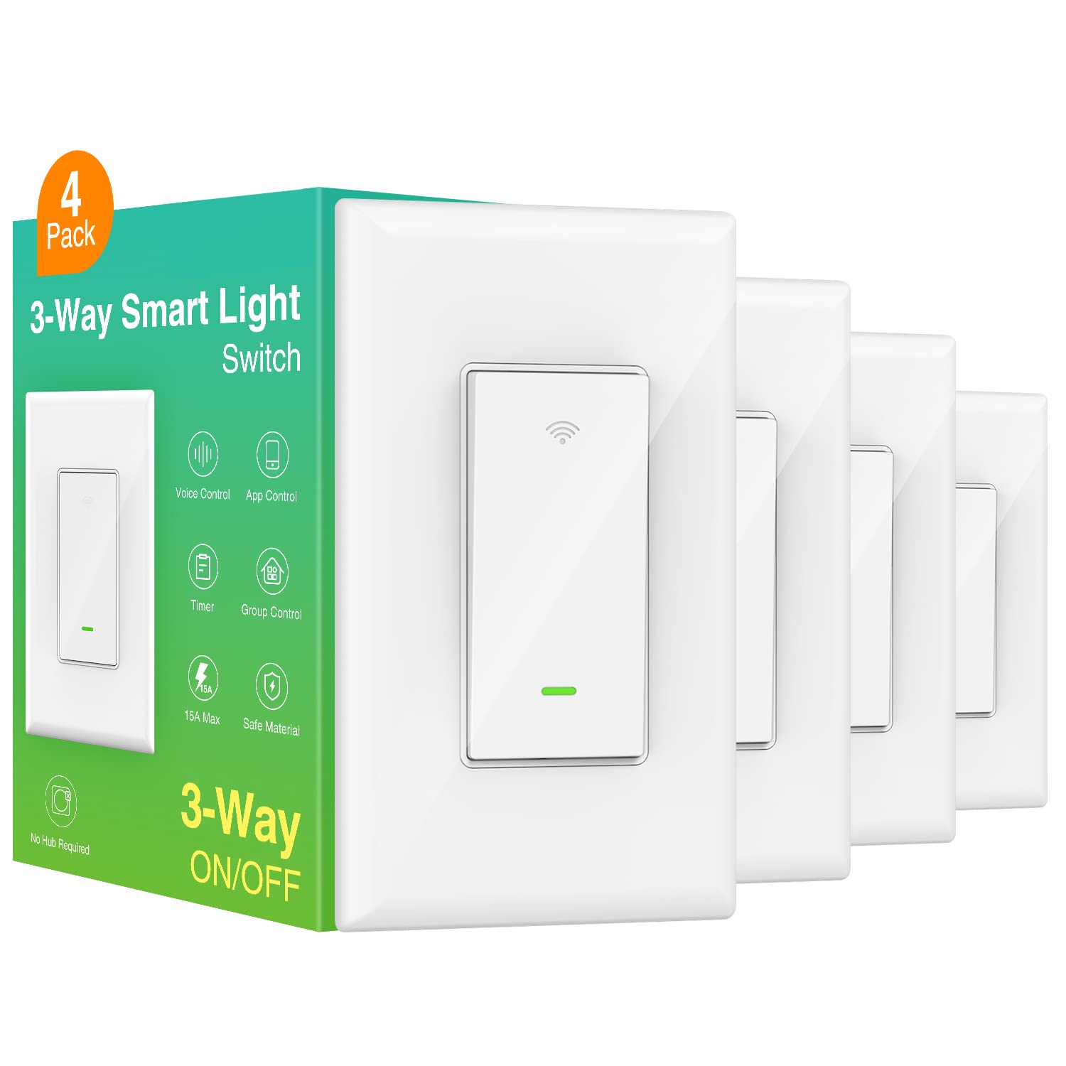 GHome Smart 3 Way Smart Switch with Sunrise Sunset Feature, 2.4GHz Remote Control, 3-Way Installation, FCC Listed (4-Pack), White