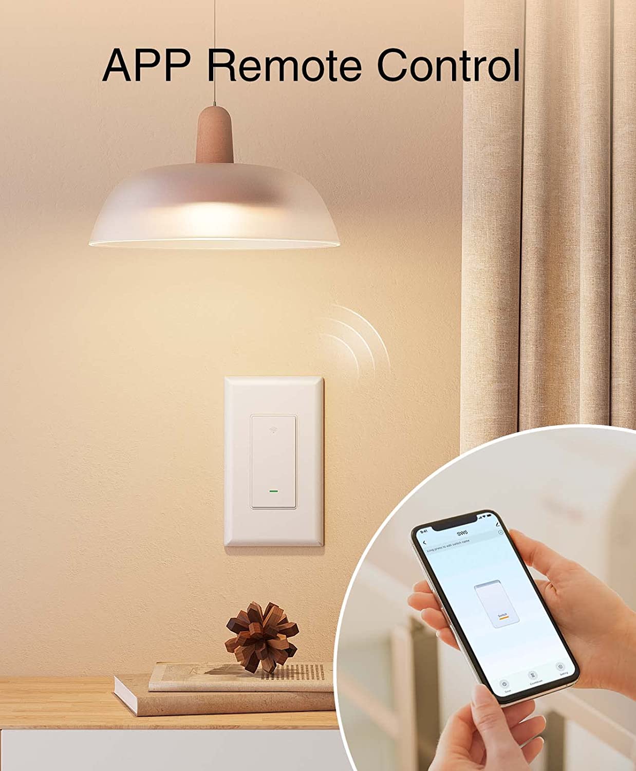 GHome Smart Switch, 2.4Ghz Wi-Fi Light Switch Compatible with Alexa, Google Home, Neutral Wire Required, Single-Pole,UL Certified,Voice Control and Timer, No Hub Required,1 Pack, White (SW5-1)