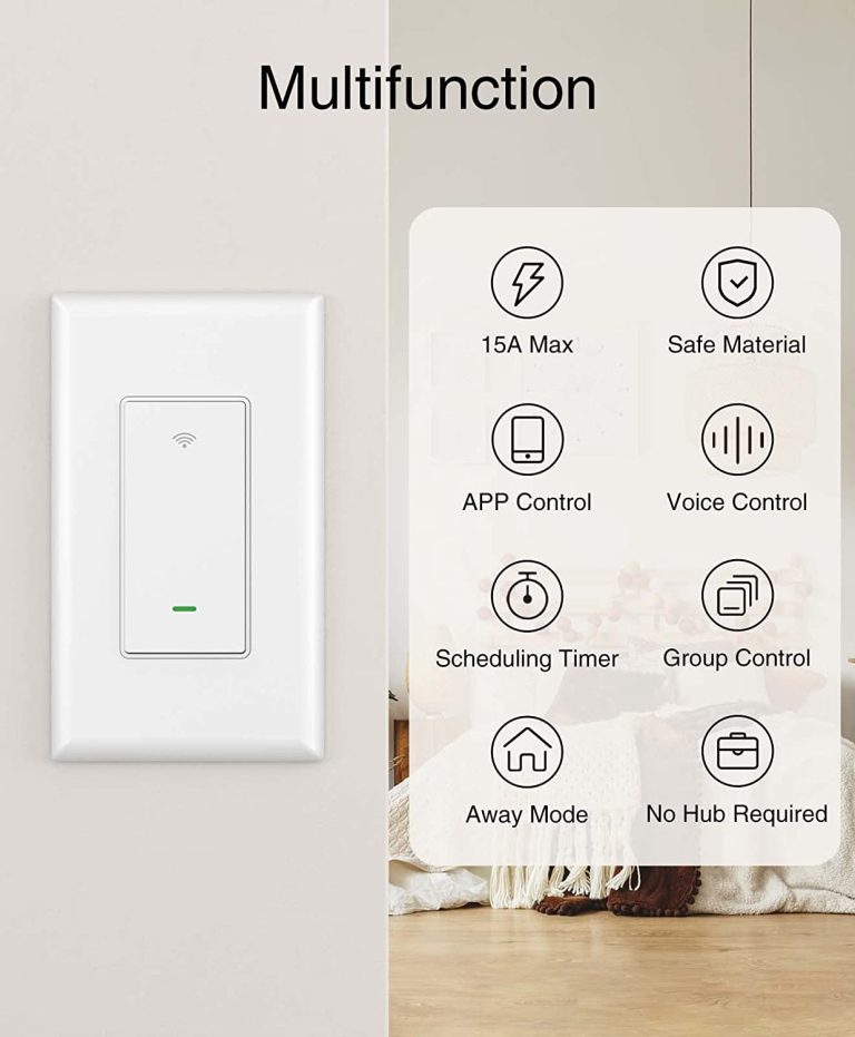 GHome Smart Switch, 2.4Ghz Wi-Fi Light Switch Compatible with Alexa, Google Home, Neutral Wire Required, Single-Pole,UL Certified,Voice Control and Timer, No Hub Required,1 Pack, White (SW5-1)