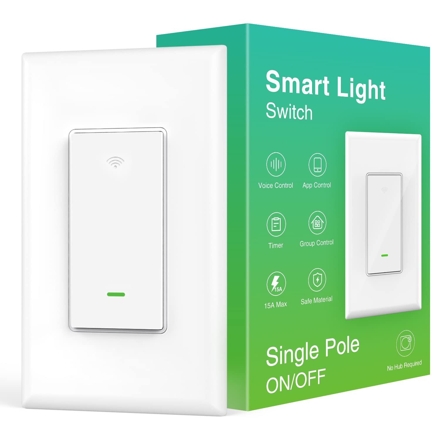 GHome Smart Switch, 2.4Ghz Wi-Fi Light Switch Compatible with Alexa, Google Home, Neutral Wire Required, Single-Pole,UL Certified,Voice Control and Timer, No Hub Required,1 Pack, White (SW5-1)