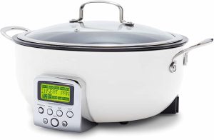 GreenPan Elite Essential Smart Electric 6QT Skillet Pot, Presets to Sear Saute Stir-Fry and Cook Rice, Healthy Ceramic Nonstick and Dishwasher Safe Parts, Easy-to-use LED Display, Cloud Cream