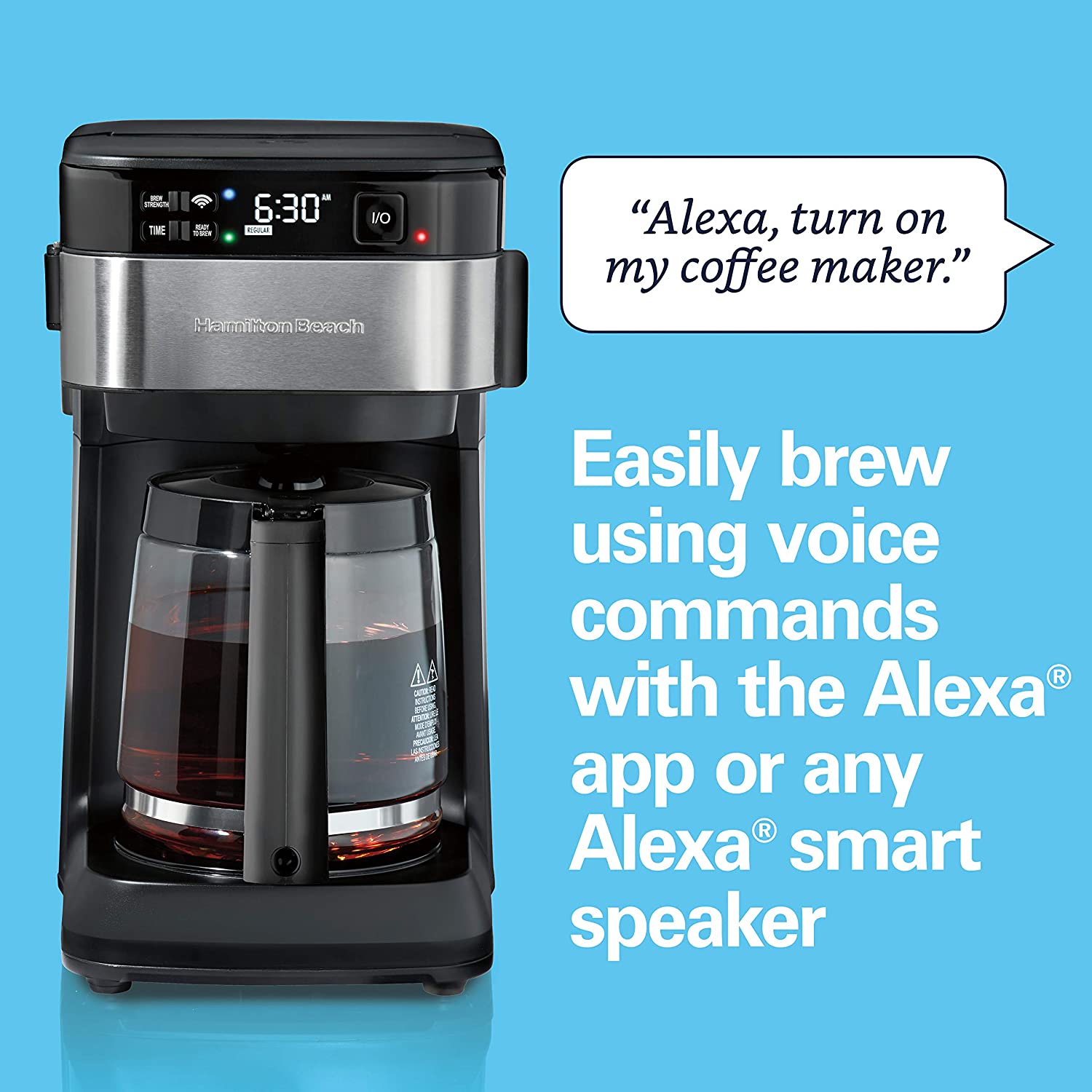 Hamilton Beach Works with Alexa Smart Coffee Maker, Programmable, 12 Cup Capacity, Black and Stainless Steel (49350R) – A Certified for Humans Device