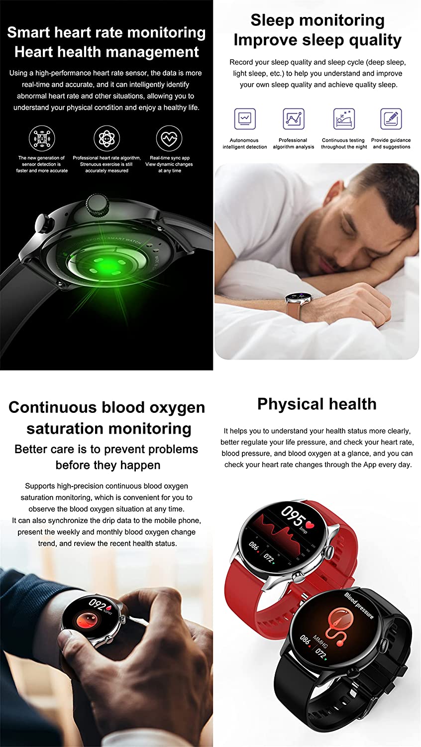 HANDA HK8 Pro Smart Watch for Men Women, Fitness Tracker Smartwatch with Always-on AMOLED Screen Heart Rate Sleep Monitor Pedometer Bluetooth Call IP68 Waterproof Activity Tracker (Silver), 1.36 inch