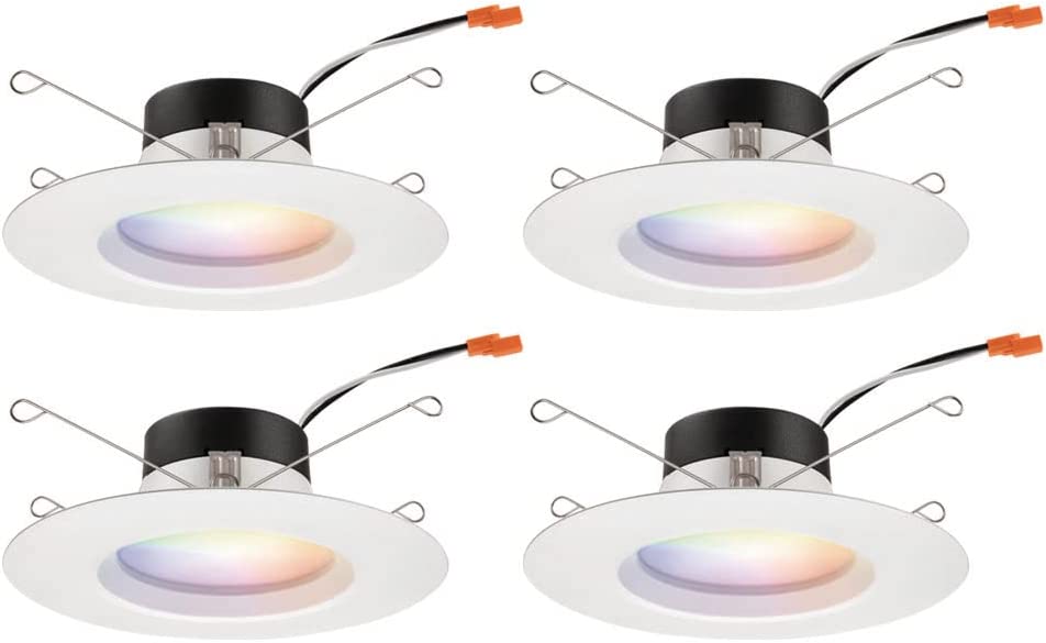 Juno RB56SC RGBW MW CP4 M2 RetroBasics Retrofit Smart LED Downlight, Switchable 2700K – 5000K, RGBW Color Changing, Matte White, 5 to 6 Inch, 4 Pack