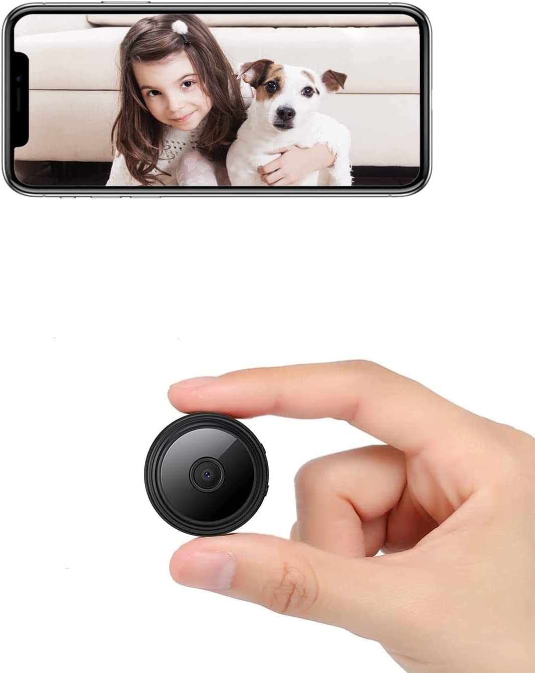 JUNSLS Camera Mini 1080P Smart Wireless Wireless WiFi Camera Home Security Surveillance Cam Car Tiny Nanny Cam, Small Portable Baby Cameras Dog Pet Camera for Indoor Outdoor Black