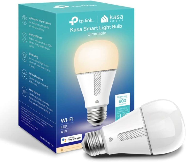 Kasa Smart Light Bulbs that works with Alexa and Google Home, Dimmable Smart LED Bulb, A19, 9W, 800Lumens, Soft White(2700K), CRI≥90, WiFi 2.4Ghz only, No Hub Required, 4-Pack(KL110P4)